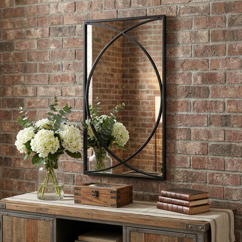 Set of Three Black Iron Framed Accent Mirror