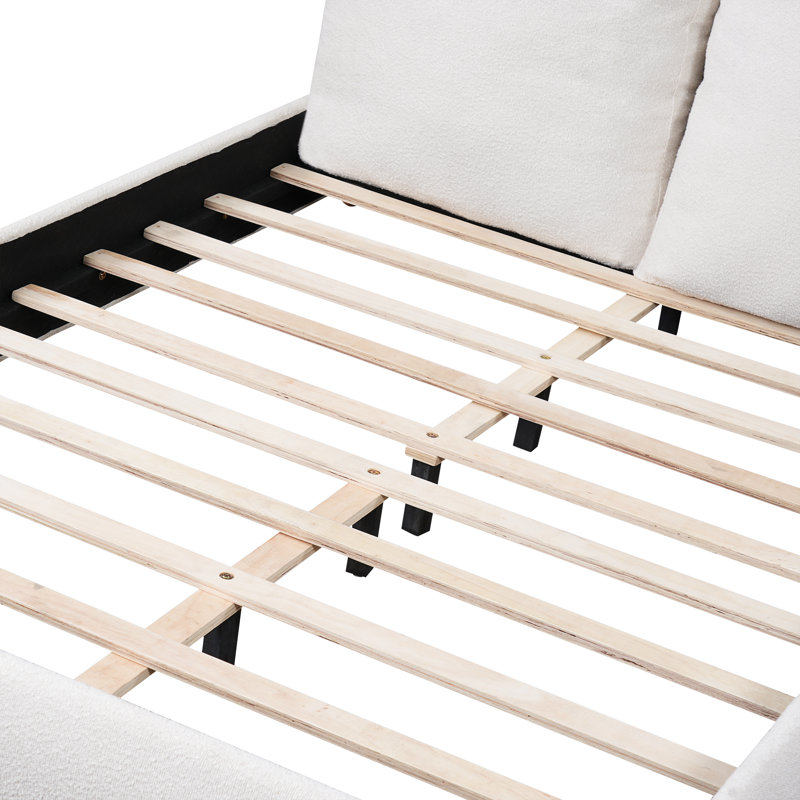Structure de lit plateforme tapissier avec tête de lit amovible, tissu bouclé, aucun sommier nécessaire, Beige, Queen