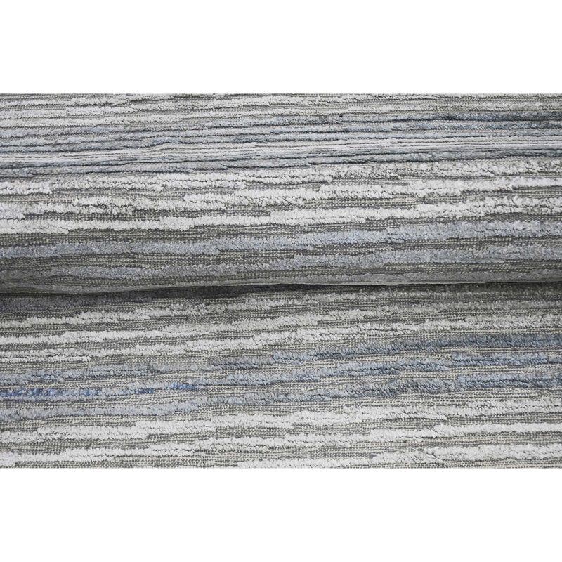 Striped Area Rug in Gray/White/Light Blue, Rectangle 10' x 14'