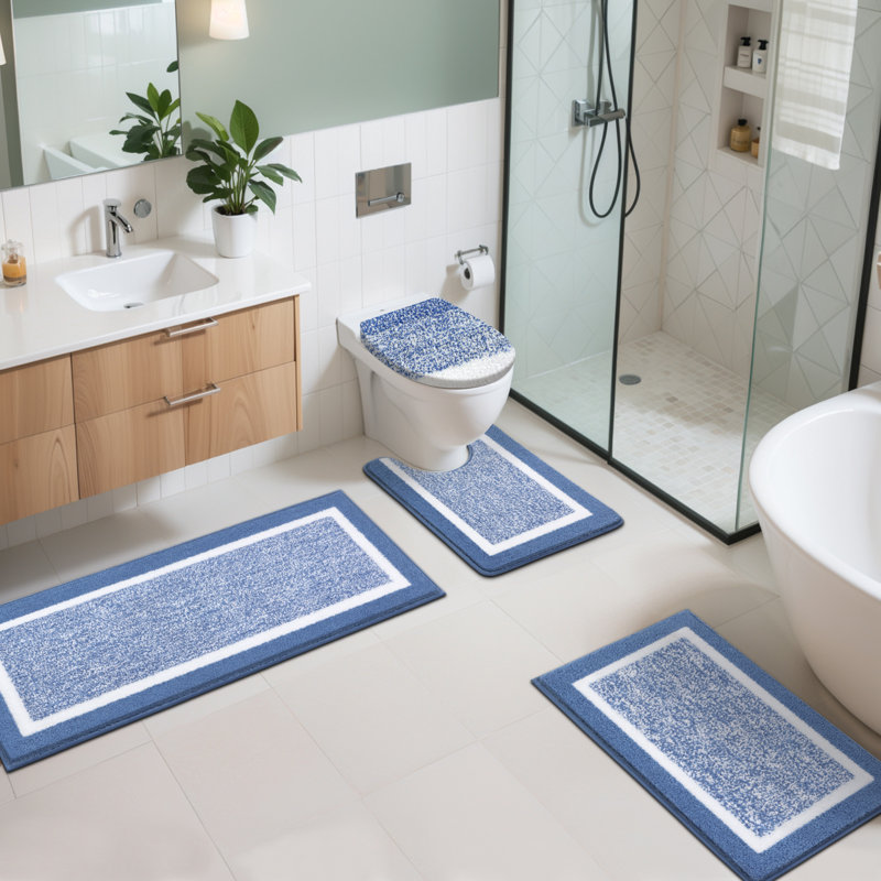 4 Piece Soft Absorbent Microfiber Bath Rug Set with Non-Slip Backing (Set of 4), Aqua Blue