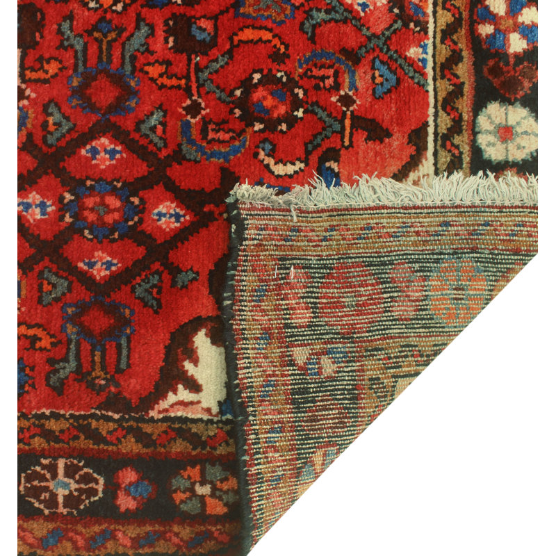 One-of-a-Kind 3'7" X 13'5" New Age Runner Wool Area Rug in Red