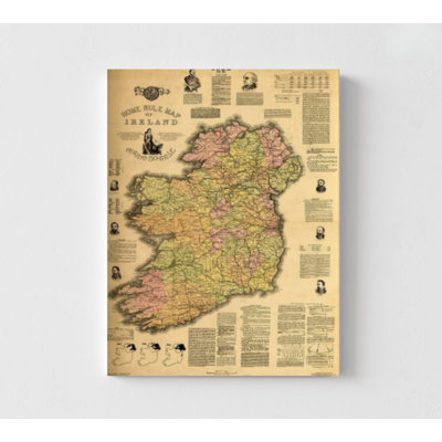 Maison règle carte de l'Irlande 1893 par cartes rétro, impression d'affiche irlandaise, carte du vieux Continent antique, décoration murale de bureau de poste rétro de l'Irlande