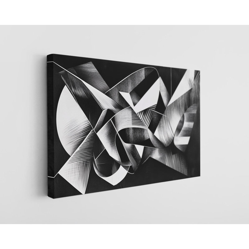 Reproduction d'art abstrait géométrique noir et blanc sur toile de haute qualité - décoration murale fabriquée à la main - art élégant - cadeau - décoration murale, reproduction de peinture