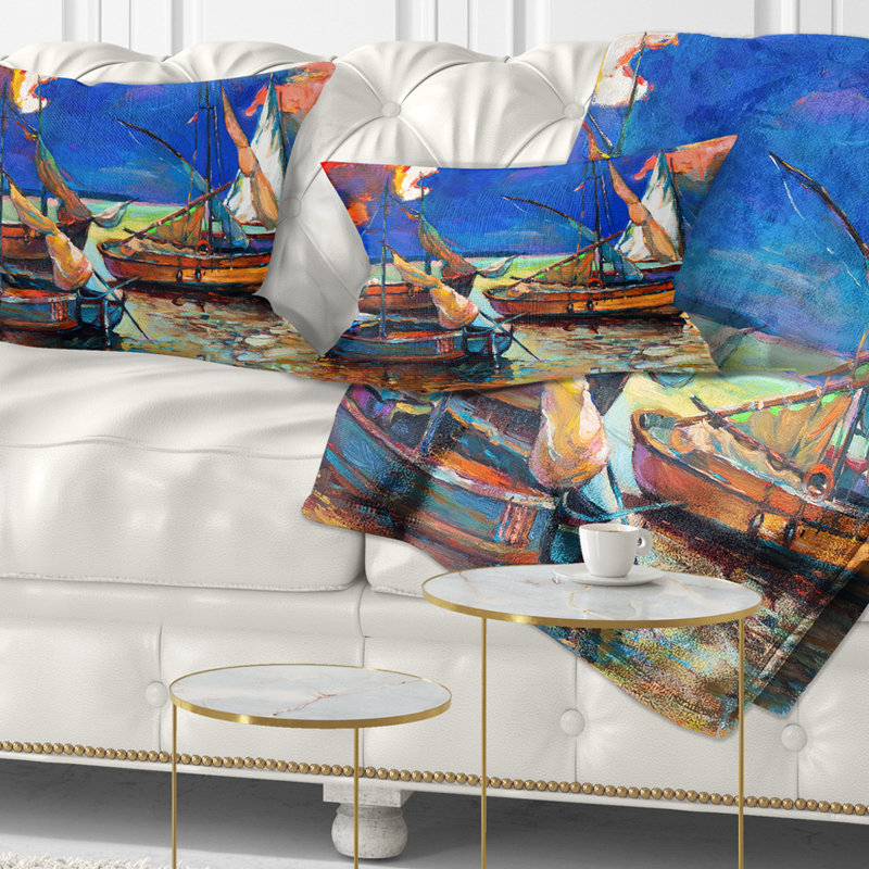 Coussin décoratif avec bateaux de pêche sous le ciel bleu - Sea & Shore