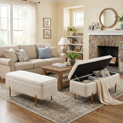 Leaysia Velvet Upholstered Flip Top Storage Bench