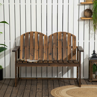 Outsunny Outdoor Wooden Garden Bench, Garden Love Seat, Carbonised Finish