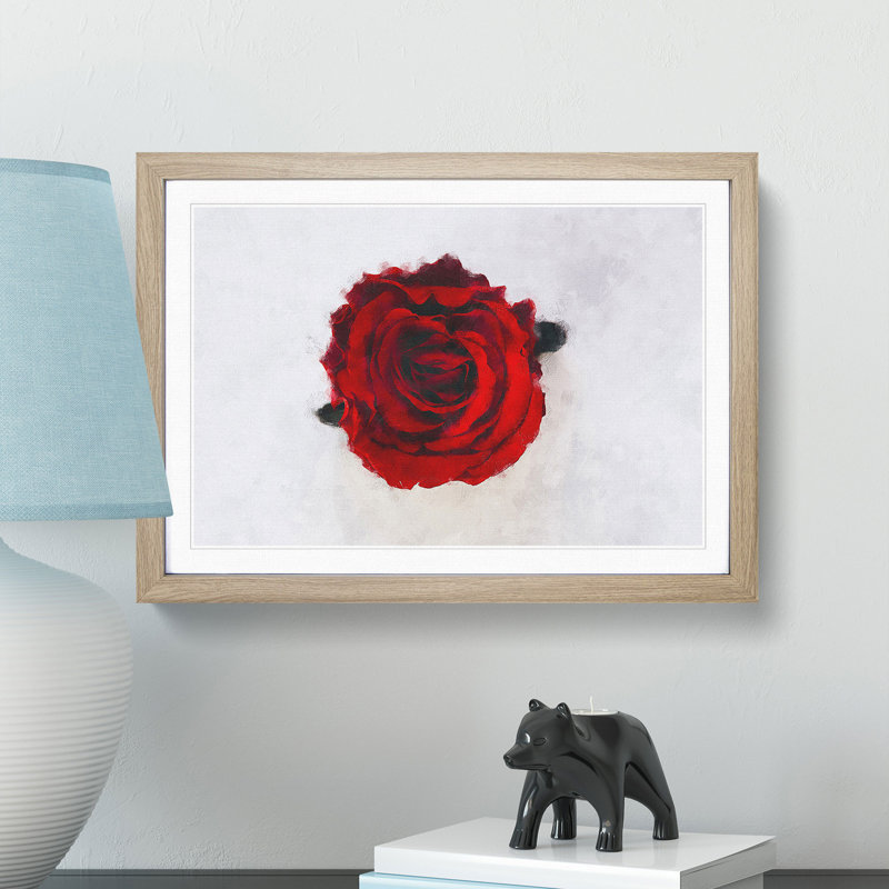 Red Rose in Bloom - Framed Print, 24cm H x 33cm W x 2cm D, Oak Framed