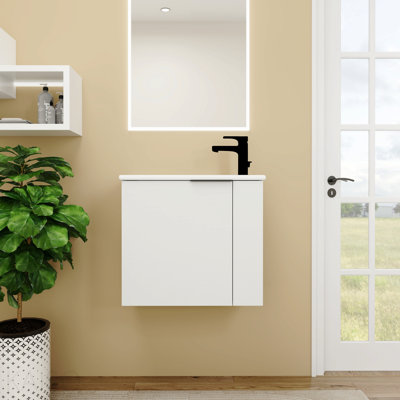 Meuble-lavabo de salle de bain avec lavabo 22 po pour petite salle de bain, meuble-lavabo flottant avec porte à fermeture en douceur, petit meuble-lavabo avec lavabo, 22 po x 13 po