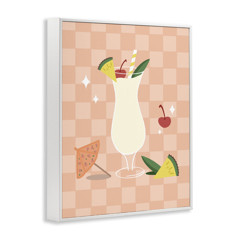 Pina Colada sur damier, art numérique par Anna Quach, Giclée encadrée blanc bord de mer, H 20 po x l 16 po