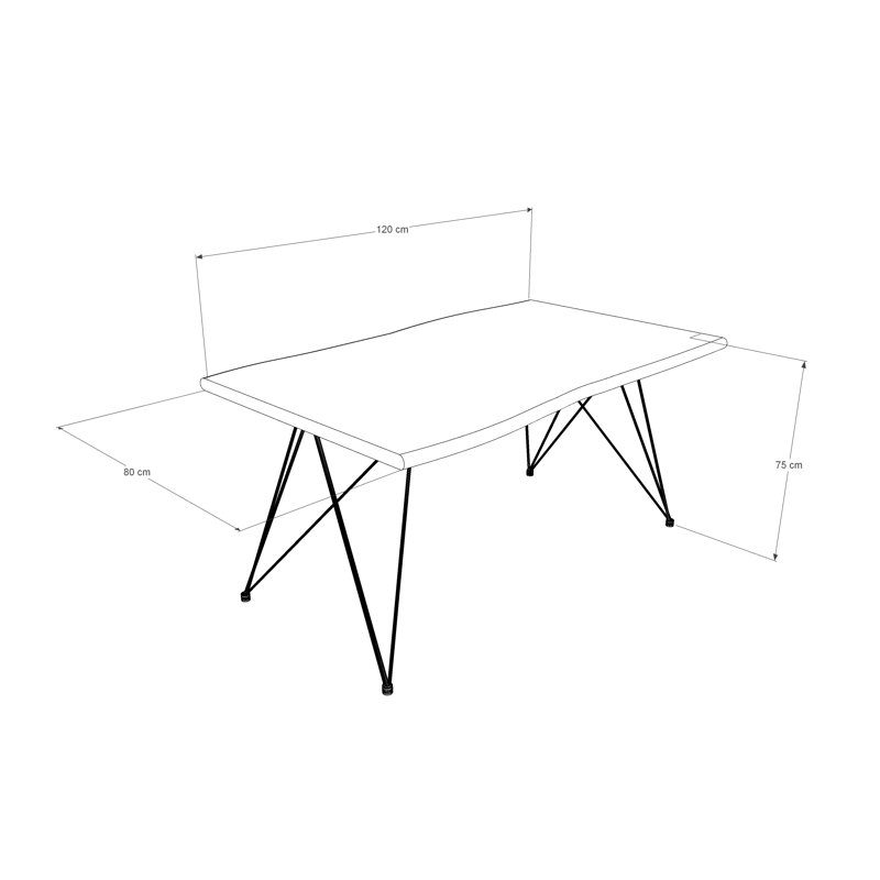 Marquand Oak Solid Wood Top Metal Base Dining Table, 79H x 120L x 80W cm, Untreated Wood
