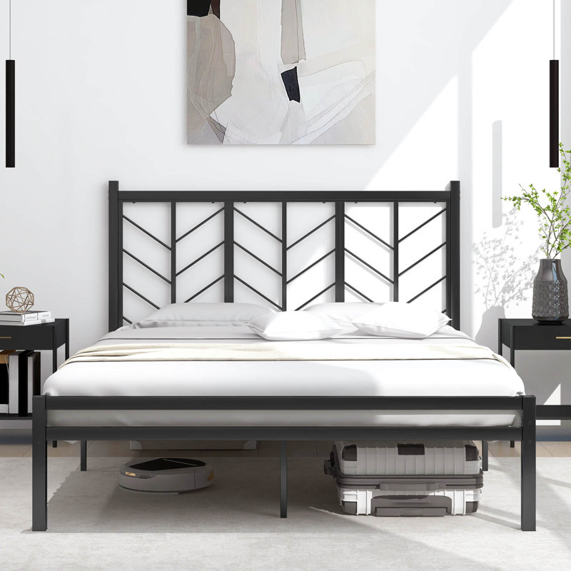 Lit plateforme avec rangement de tête de lit 11,5 po Ebern Designs, Grand