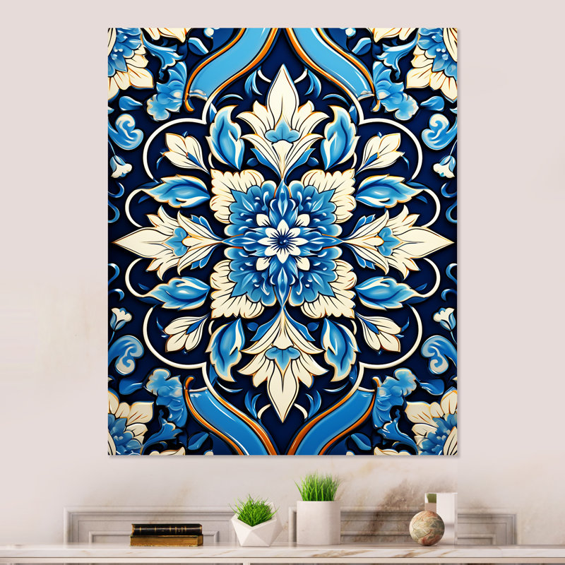 Motif abstrait bleu et blanc - Art mural en métal abstrait, H 20 po x l 12 po x P 1 po