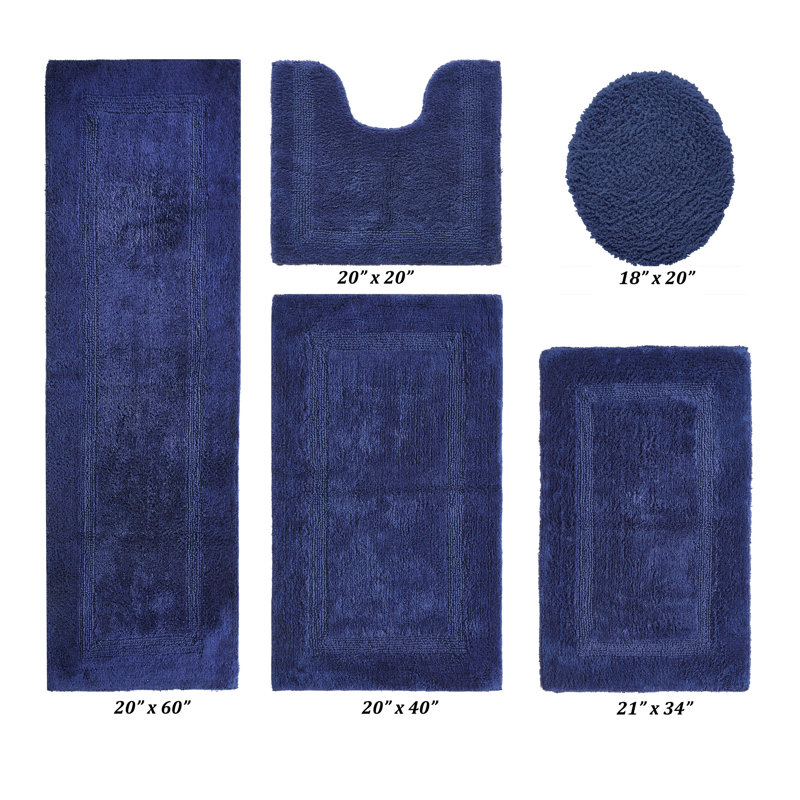 Lux Premium 100% Cotton 5 Piece Bath Rug Sets, Machine Washable, Super Absorbent & Tufted Weave Reversible Bath Mat for Bathroom, Shower, and Tub, Oeko-Tex Certified Bathroom Rugs