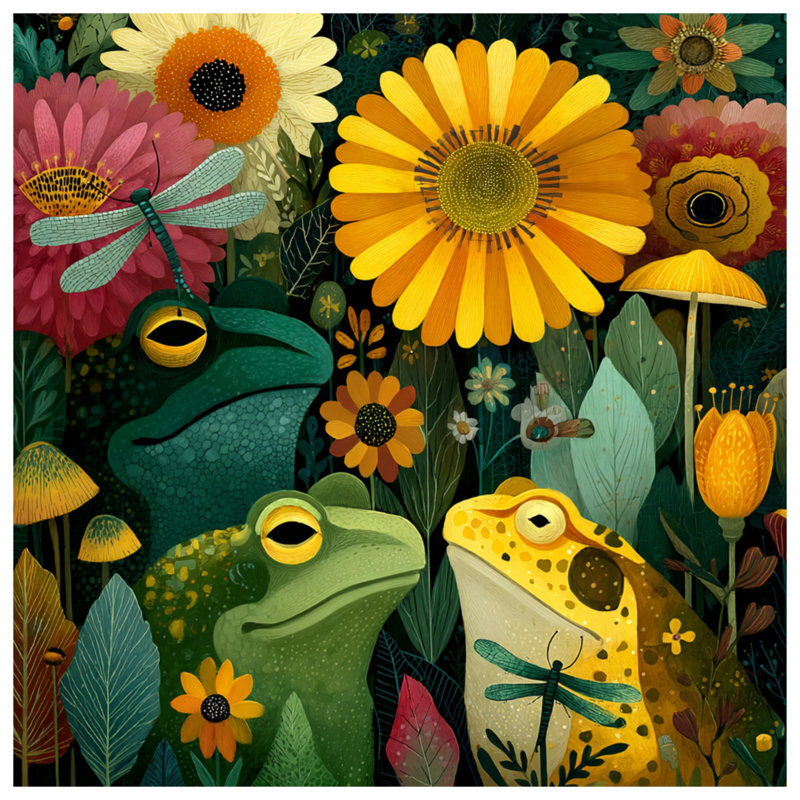 Frogs And Dragonfly Scene Comforter, King