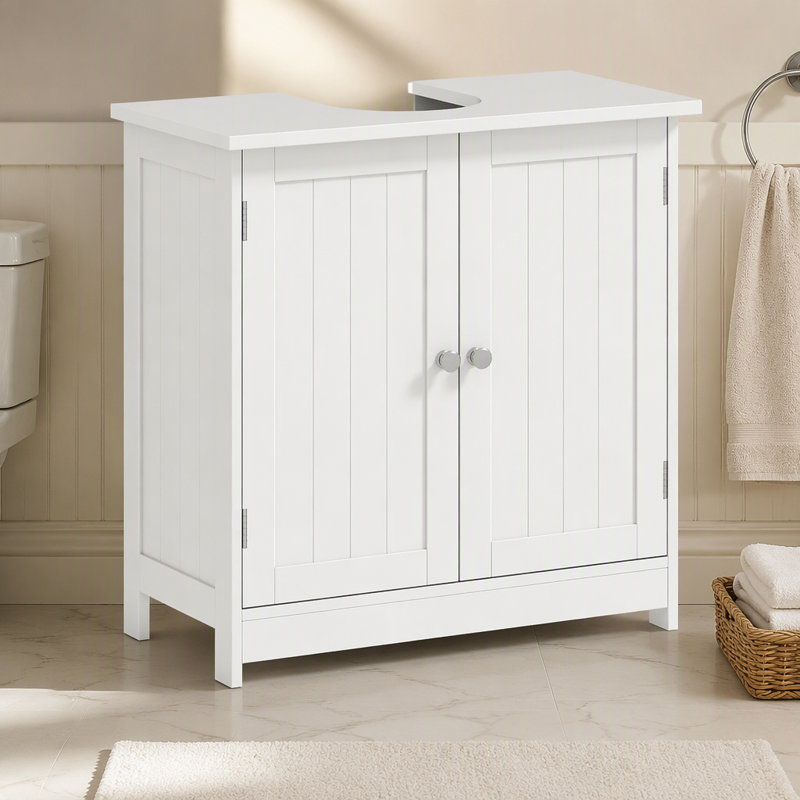 Élégant meuble-lavabo à piédestal et armoire de salle de bain sous le lavabo, White, Gold