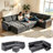 L-Shaped Sectional Sleeper Sofa Bed, 102" 7-Seat Pull Out Couch with USB Charging Ports, LED Lights & Hidden Storage, Convertible Sofa Bed for Living Room-1435753099
