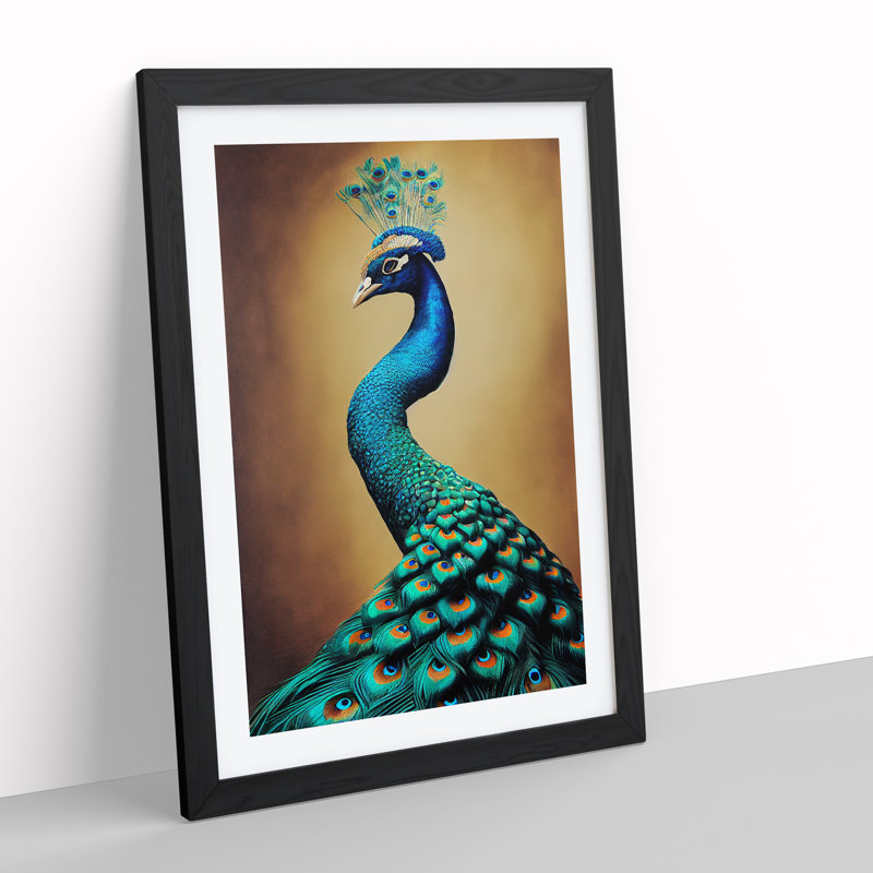 Golden Peacock No.2 - Single Picture Frame Print, Black, 34cm H x 25cm W x 2cm D