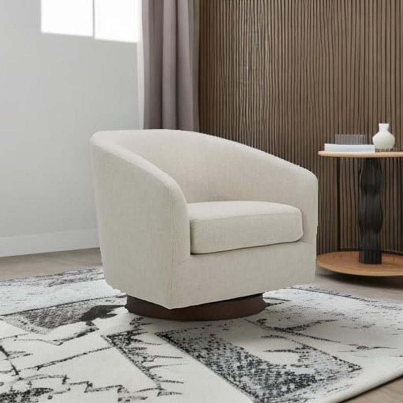 Fauteuil d'appoint pivotant, fauteuil demi-tonneau en tissu certifié FSC pour le salon, lin, Lin lin