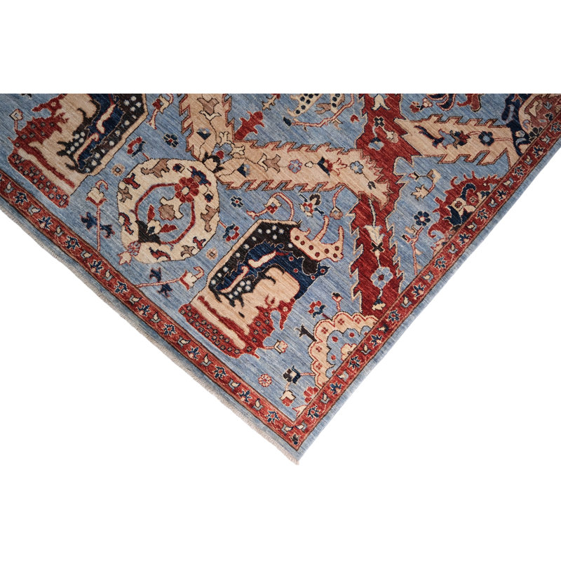 High-Quality Hand-Knotted Blue And Rust Area Rug