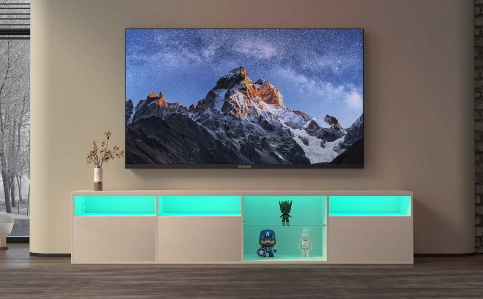 Ivy Bronx TV Console With Storage Cabinets, 82.6 Inch Long LED TV Stand ...