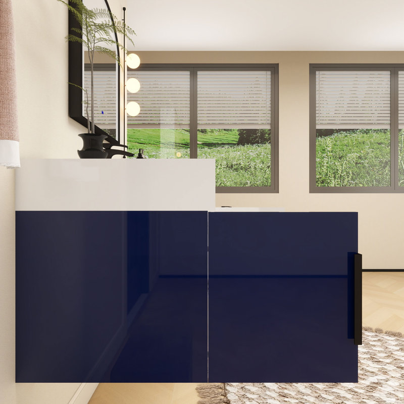 Jessica 48'' Wall-Mounted Single Bathroom Vanity, Navy Blue