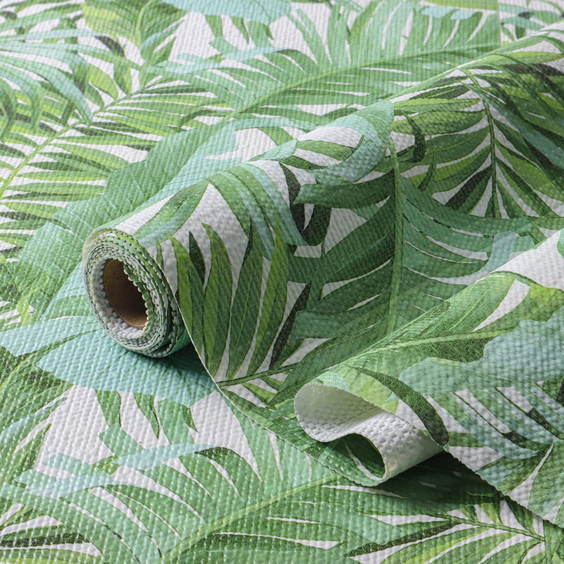 Revêtement adhésif pour étagères et tiroirs de cuisine à motif de feuilles vertes, 40 cm x 3 m | Revêtement antidérapant et imperméable à motif de feuilles tropicales pour commodes et armoires de cuisine