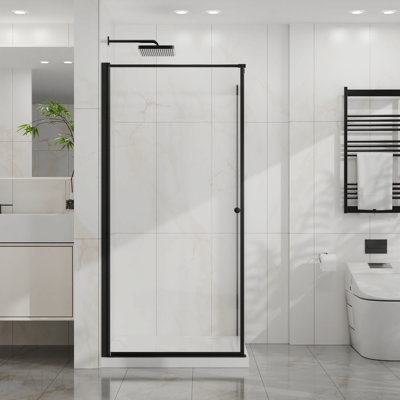 Shower Enclosure Frameless 36 In.D X 36 In. W X 72 In. H, Corner Shower Door With 1/4 In. Clear Tempered Glass, Pivot Opening, Black Finish