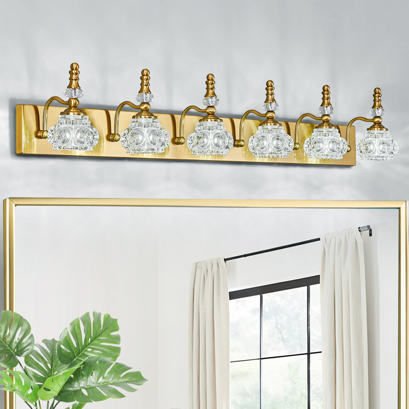 Modern Vintage Glass Vanity Light Bathroom Over Mirror Lighting Fixtures Glass Shade Wall Sconces, 6 Lights, Gold
