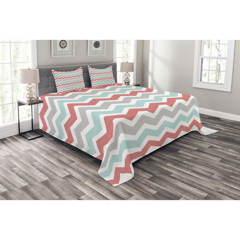 White/Charcoal/Grey/Blue Microfibre Bedspread, 220 x 264 cm