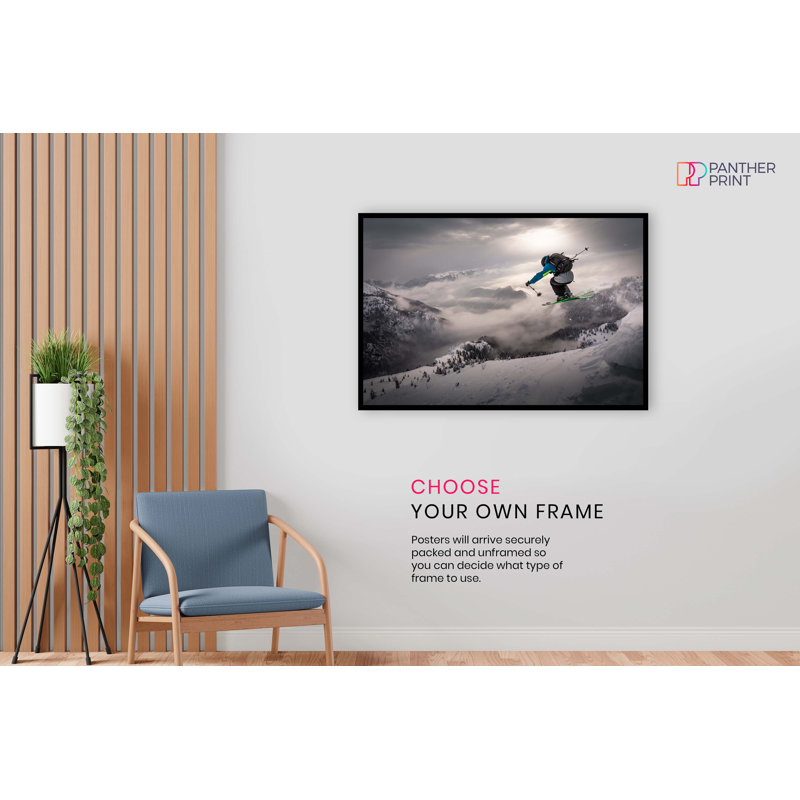 Panther Print Fine Art Prints Winter Ski Jump Drop From A Mountain Artistic Unframed Poster, Pictures For Home Walls, Bedroom, Living Room & Bathroom Decor - No Frame Print