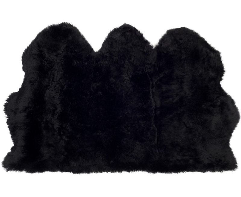 Tateos Handmade Shag Sheepskin Black Area Rug, Rectangle 3' x 5'