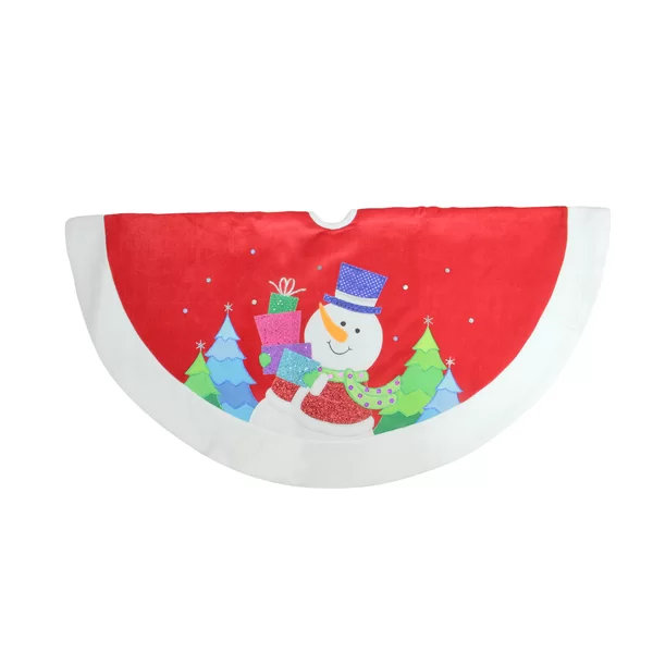 Jupe d'arbre de Noël 48 po rouge et blanche brodée et ornée