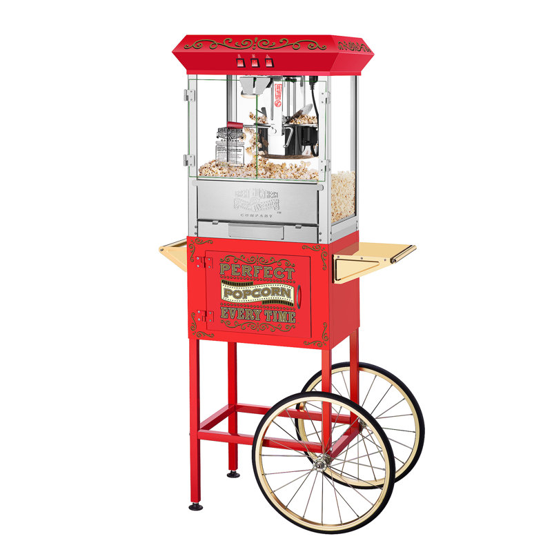 Great Northern Popcorn 10oz Machine with Cart, Red, Red