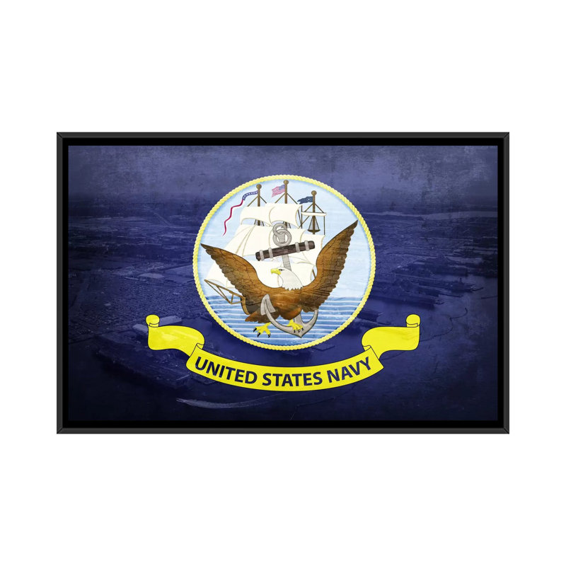 Drapeaux de marine, porte-avions USS, impression sur toile, H 40 po x l 60 po x P 1,5 po, Toile avec cadre noir, Pas de tapis
