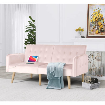 62.99" Upholstered Convertible Sofa with USB Charging Port