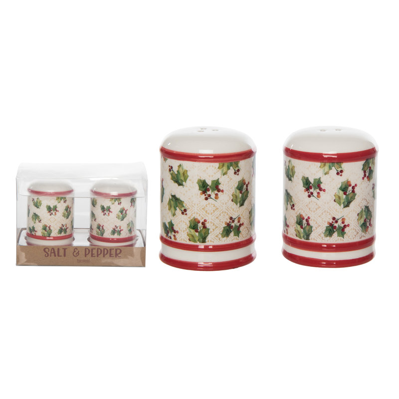 Ensemble de 2 salières et poivrières Dolomite Vintage Holly Salt and Pepper Shaker en céramique pour Noël