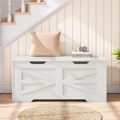 Coffre de rangement, coffre à jouets de 24,8 pouces avec couvercles, boîte de rangement en bois pour jouets avec charnière de sécurité, banc de coffre d'entrée, supporte 350 livres, pour le salon, la salle de jeux