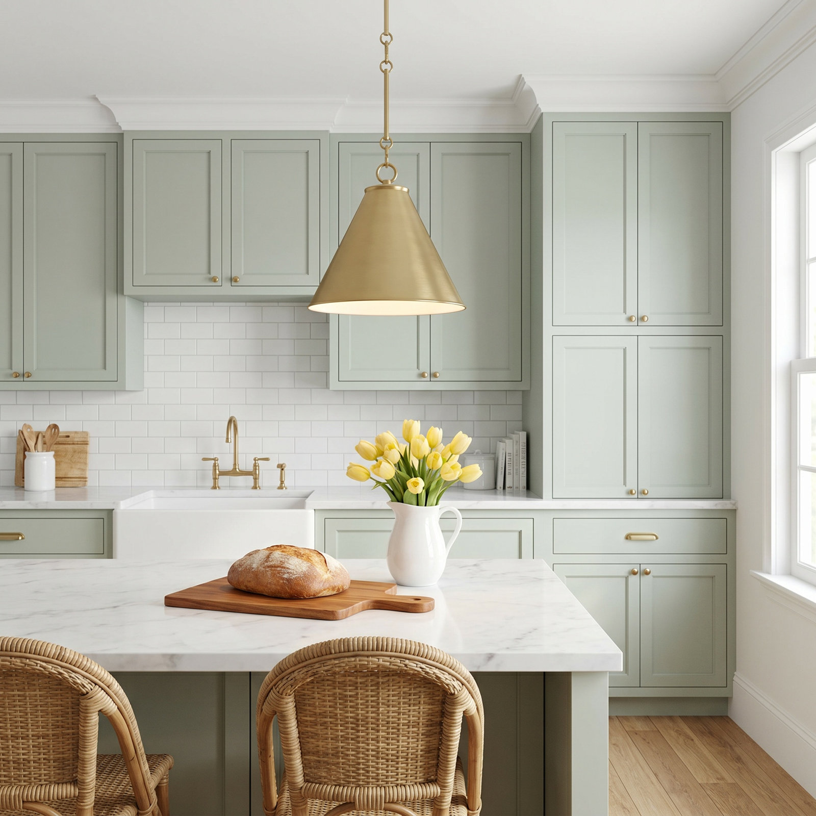 Dimmable Tapered Single Light Pendant, Brass
