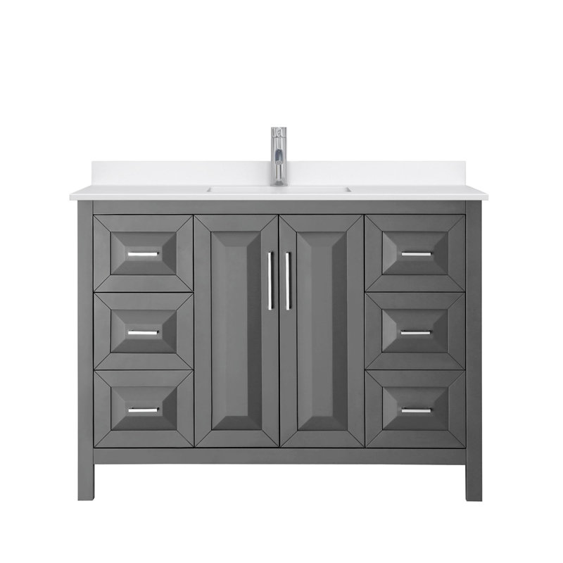 Daria 48'' W Vanity, White Quartz, Gray, Polished Chrome