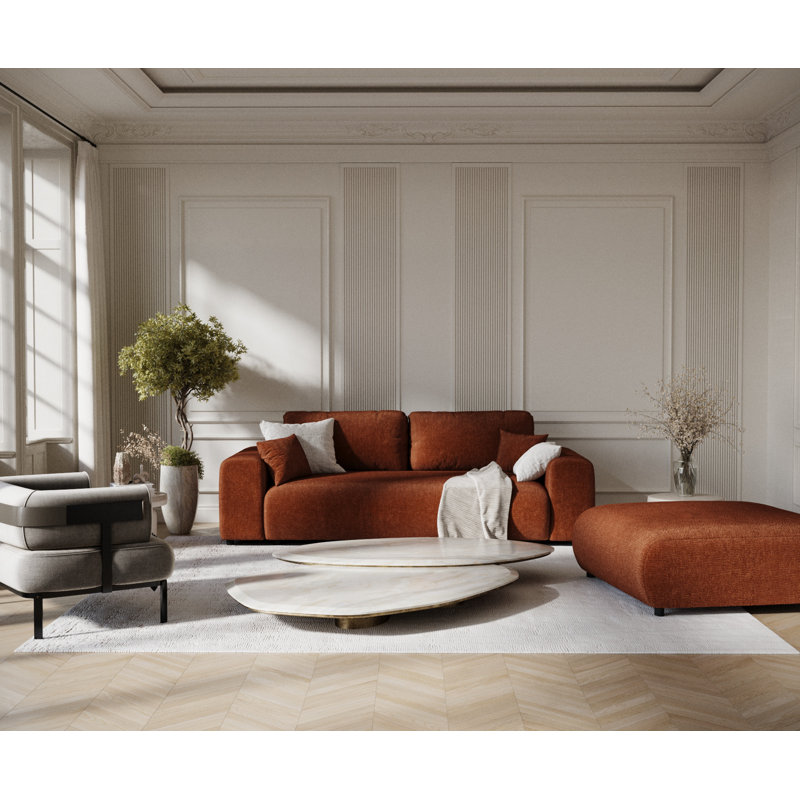 Three-seater square arm sofa, Copper Chenille