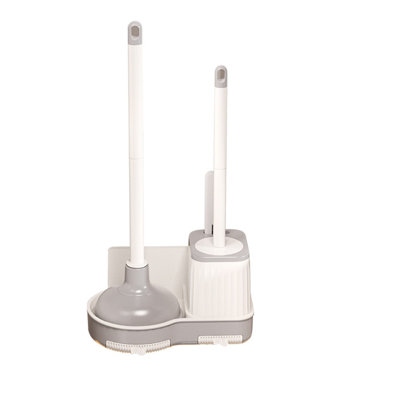 3 In 1 Toilet Brush Set Bathroom Cleaning Kit, Wall Mounted All Round Cleaning With Base, 19.7x17.3x10.2in White