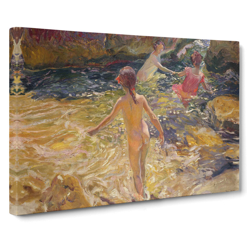 Swimming In The Sea By Joaquin Sorolla Y Bastida - Wrapped Canvas, 35cm H x 76cm W x 3cm D