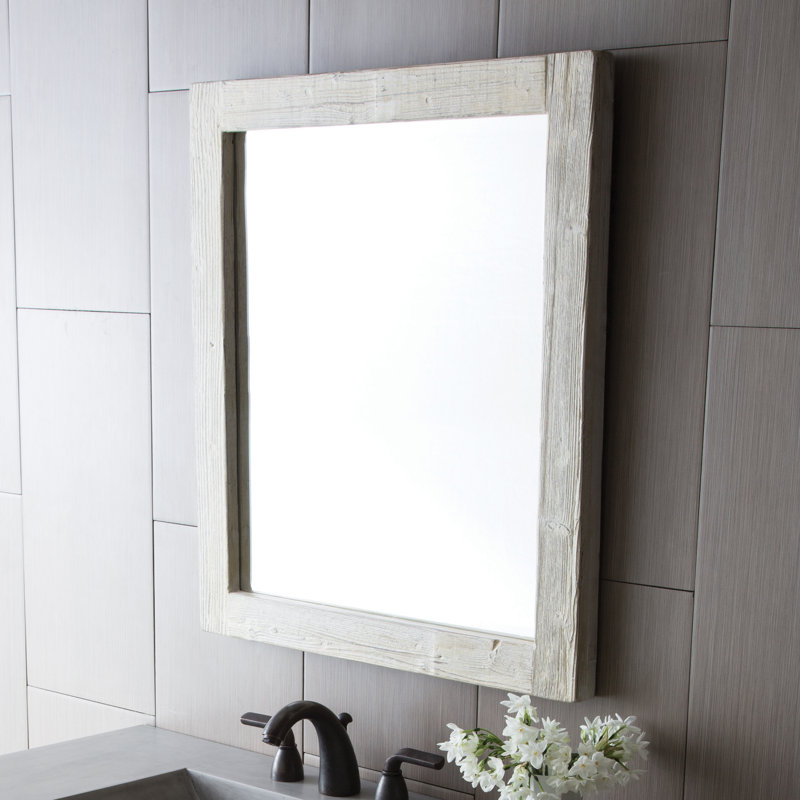 Americana Modern & Contemporary Beveled Bathroom Mirror, Whitewash