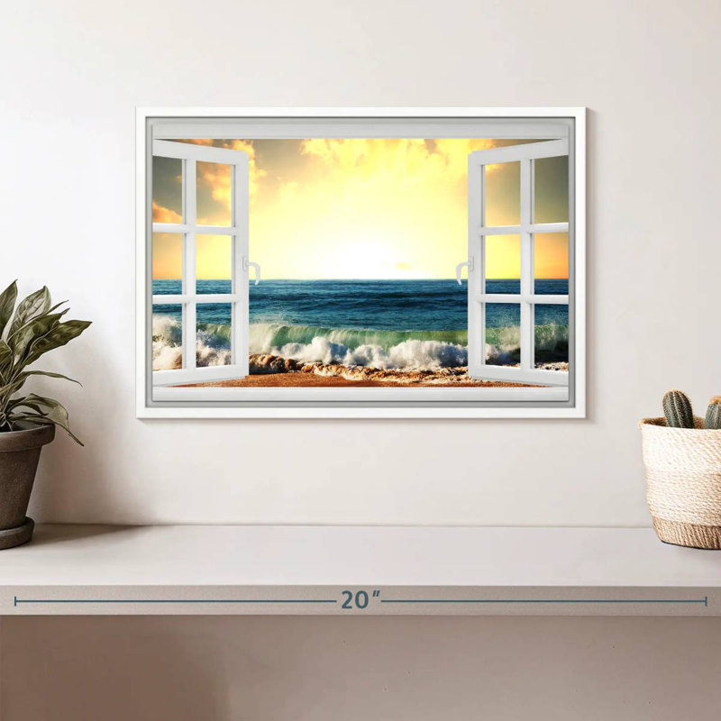 Fenêtre sur Samoset ondulé, Cadre flottant blanc, 13 po x 9 po