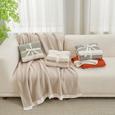 Reversible Waffle Weave Chenille Knit Throw Blanket For Couch, Bed, And Living Room