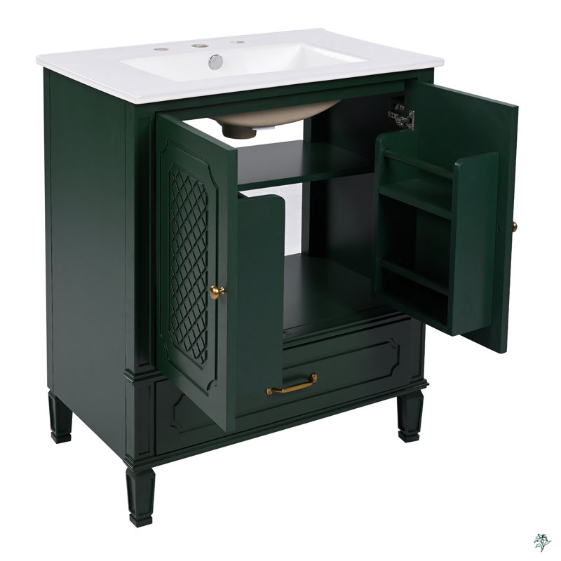 Meuble-lavabo 30 po avec lavabo style rétro, espace de rangement multifonctionnel, tablette de porte, porte à fermeture en douceur