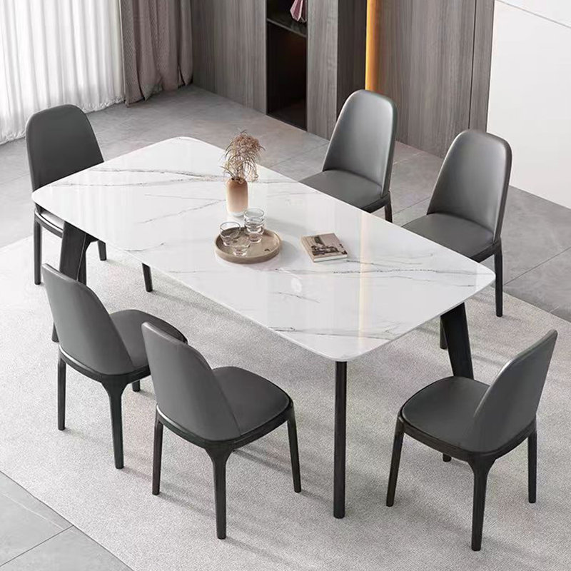 Light luxury rock slab table and chair combination, 28.74"H x 70.86"L x 35.43"W