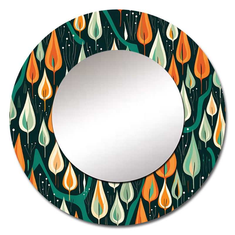 Rétro abstrait gouttes xiv - miroir mural décoratif géométrique, grand miroir rond moderne, art imprimé en métal