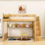 Lit mezzanine en bois avec tablettes de rangement et espace sous le lit-657029881