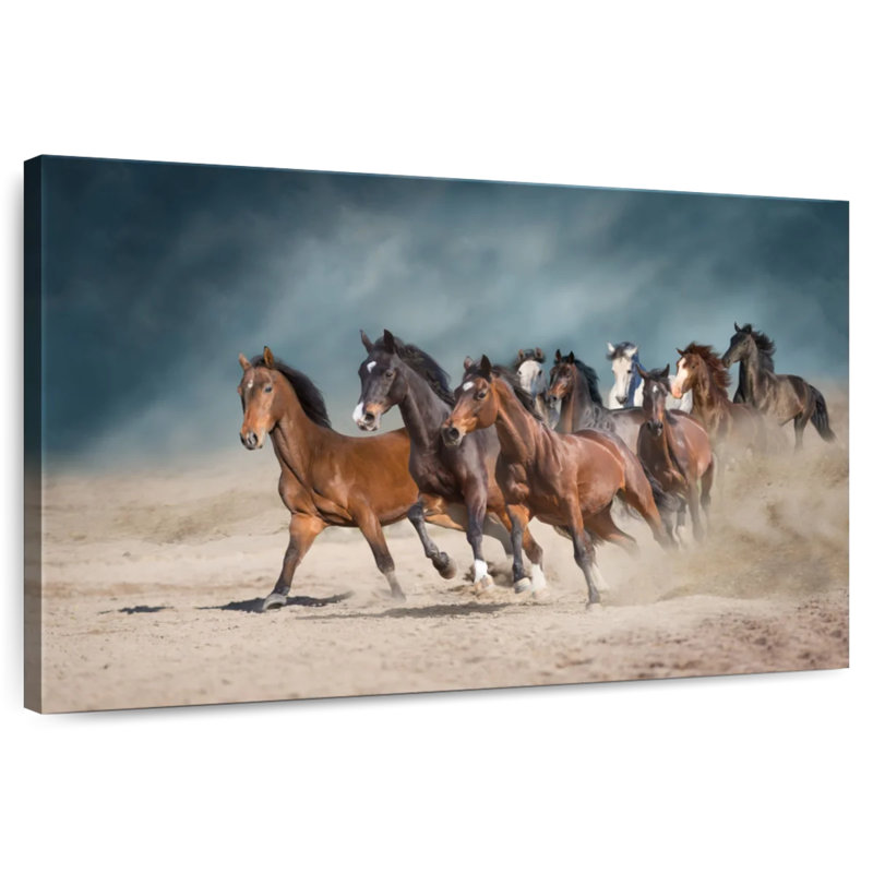 Troupeau de chevaux qui courent, H 20 po x l 30 po